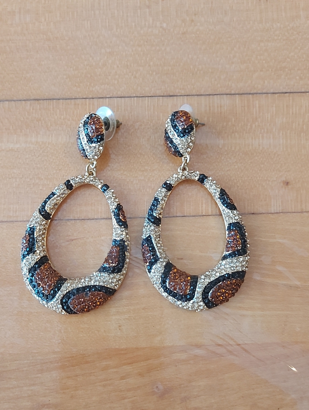 Gold-Tone Teardrop Crystal Earrings in Brown, Black and Gold